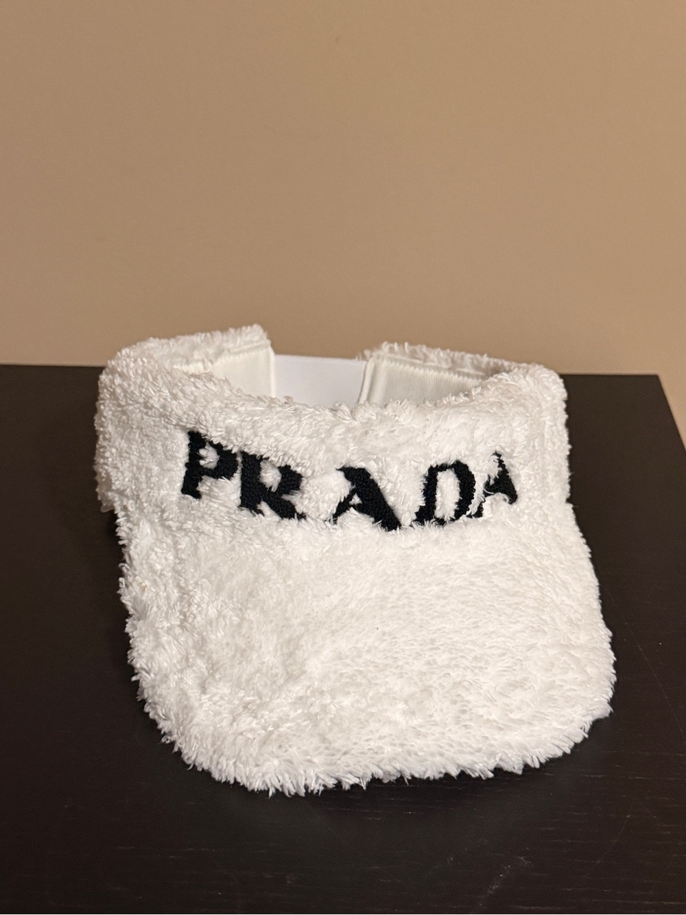 NWT Prada White Terry Cloth Logo Visor Hat Size M 1HV008
